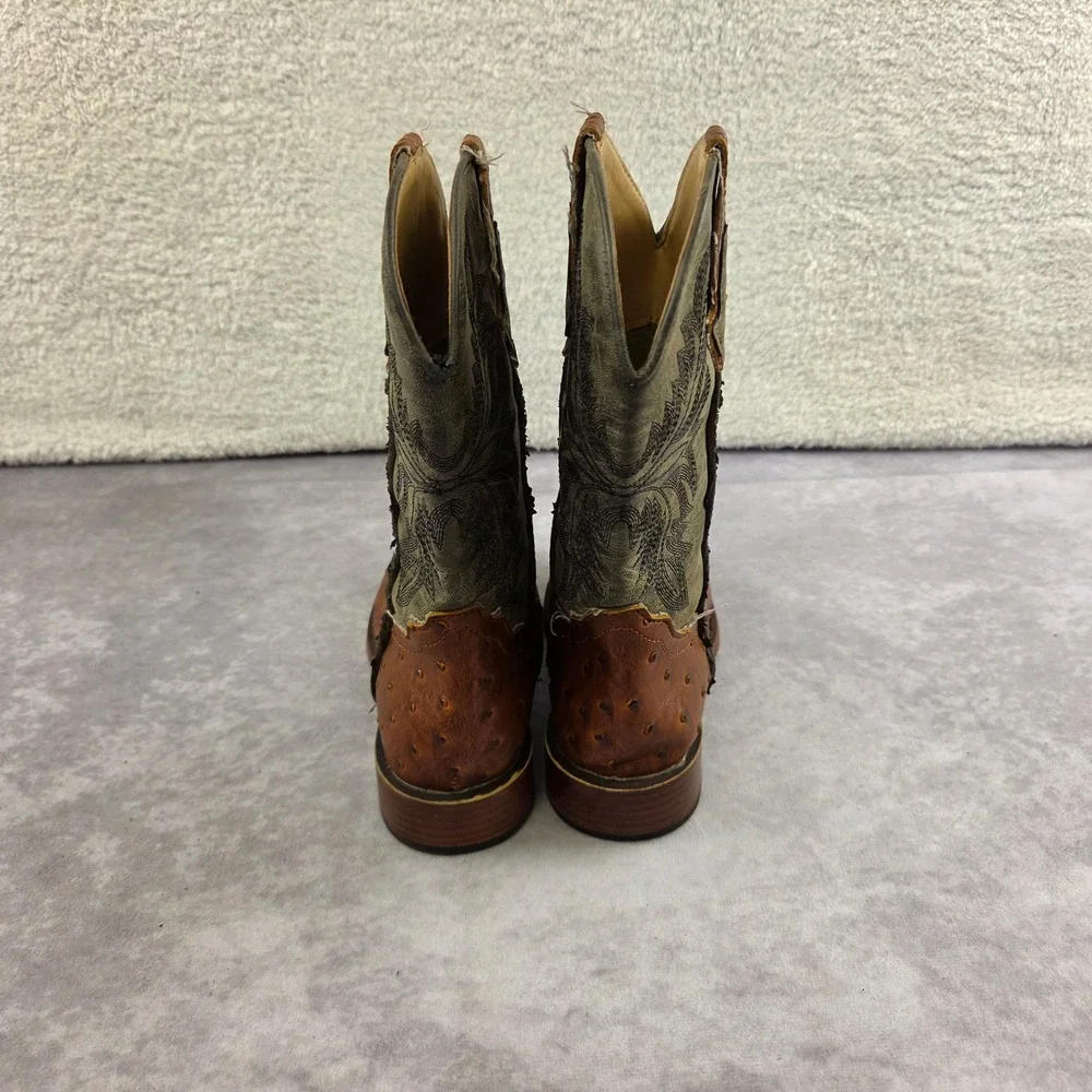 Roper Little Kids Faux Ostrich Western Cowboy Boots Brn Green Size 1 09-018-0191